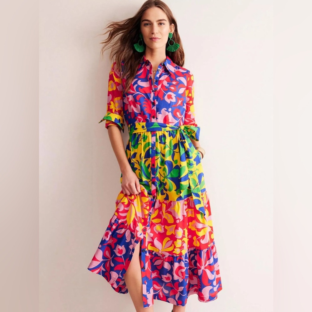 Boden Flo Cotton Midi Shirt Dress in the Abstract Tulip, Hotch pattern size 10p - Picture 2 of 11